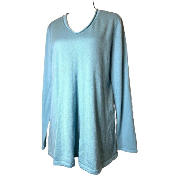 J. Jill Merino Wool V-Neck Sweater Sky Blue Soft Pastel Rolled Neck Women Size M - Picture 2 of 11